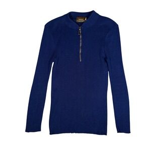 Vintage 60s Campus Expressions Mens Blue Ribbed Quarter Zip Sweater M